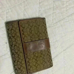 Coach Brown Monogram Canvas Printed Tri Fold Card Holder Wallet